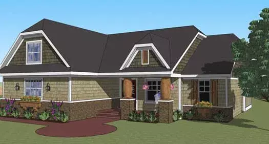 Bungalow house plans 38-500 - front exterior, 1,824 sq ft, 3 bed, 2 bath house plans | Monster House Plans