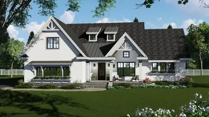 Modern Farmhouse house plans 38-540 - front exterior, 2,148 sq ft, 3 bed, 2 bath house plans | Monster House Plans