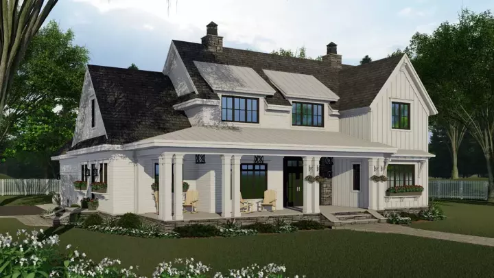 Modern Farmhouse house plans 38-548 - front exterior, 2,913 sq ft, 4 bed, 4 bath house plans | Monster House Plans