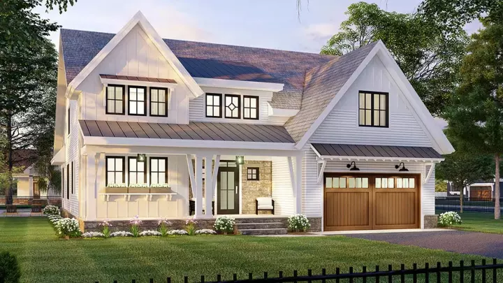 Modern Farmhouse house plans 38-559 - front exterior, 2,657 sq ft, 3 bed, 2 bath house plans | Monster House Plans