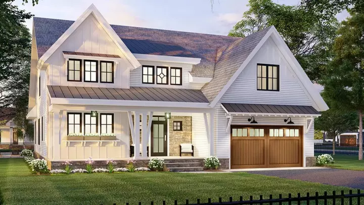 Modern Farmhouse house plans 38-560 - front exterior, 3,146 sq ft, 4 bed, 3 bath house plans | Monster House Plans