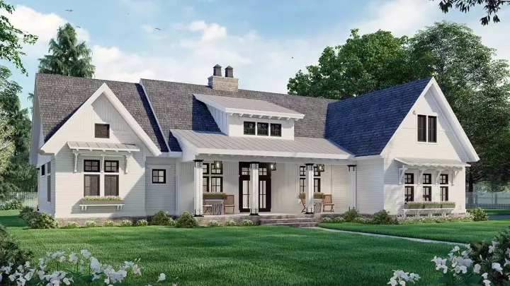 Modern Farmhouse house plans 38-563 - front exterior, 2,419 sq ft, 3 bed, 2 bath house plans | Monster House Plans