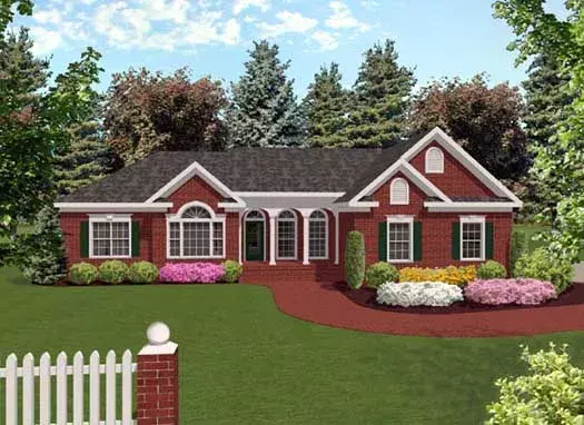 Ranch house plans 4-157 - front exterior, 1,992 sq ft, 3 bed, 2 bath house plans | Monster House Plans