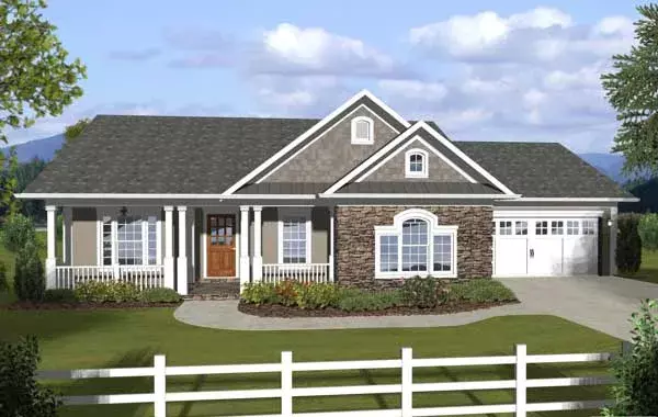 Country house plans 4-275 - front exterior, 1,457 sq ft, 3 bed, 2 bath house plans | Monster House Plans