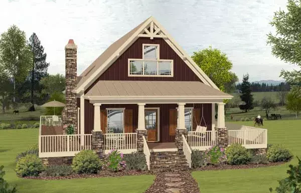 Cottage house plans 4-281 - front exterior, 1,592 sq ft, 3 bed, 2 bath house plans | Monster House Plans