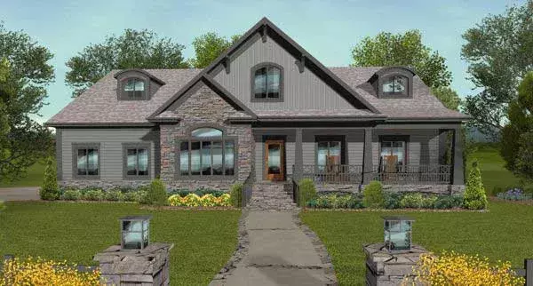 Craftsman house plans 4-309 - front exterior, 2,123 sq ft, 4 bed, 3 bath house plans | Monster House Plans