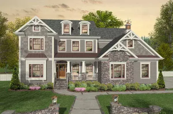 Craftsman house plans 4-318 - front exterior, 3,021 sq ft, 4 bed, 4 bath house plans | Monster House Plans