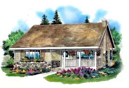 Country house plans 40-119 - front exterior, 728 sq ft, 2 bed, 1 bath house plans | Monster House Plans