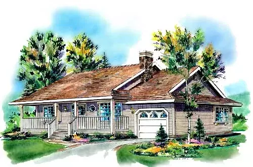 Country house plans 40-135 - front exterior, 984 sq ft, 2 bed, 1 bath house plans | Monster House Plans