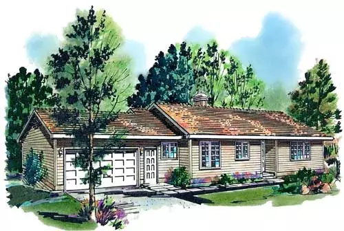 Ranch house plans 40-147 - front exterior, 1,067 sq ft, 2 bed, 2 bath house plans | Monster House Plans