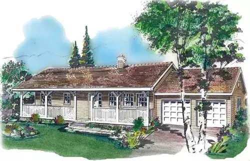 Ranch house plans 40-188 - front exterior, 1,196 sq ft, 2 bed, 1 bath house plans | Monster House Plans