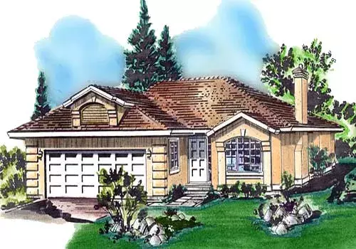 Mediterranean house plans 40-190 - front exterior, 1,198 sq ft, 2 bed, 2 bath house plans | Monster House Plans