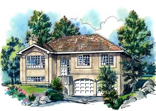 Southwest house plans 40-291 - front exterior, 1,445 sq ft, 3 bed, 2 bath house plans | Monster House Plans
