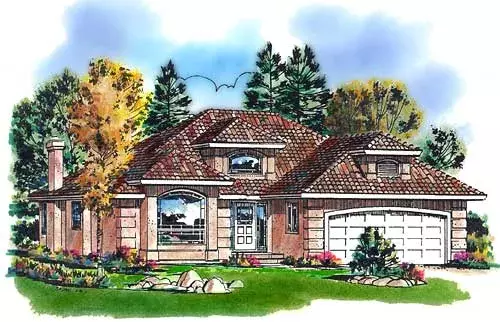 Mediterranean house plans 40-296 - front exterior, 1,457 sq ft, 2 bed, 2 bath house plans | Monster House Plans