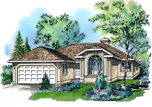 Southwest house plans 40-348 - front exterior, 1,583 sq ft, 3 bed, 2 bath house plans | Monster House Plans