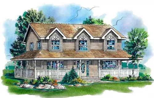 Country house plans 40-497 - front exterior, 2,007 sq ft, 4 bed, 2 bath house plans | Monster House Plans