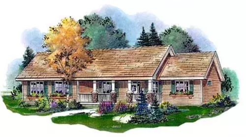 Ranch house plans 40-500 - front exterior, 2,022 sq ft, 3 bed, 2 bath house plans | Monster House Plans