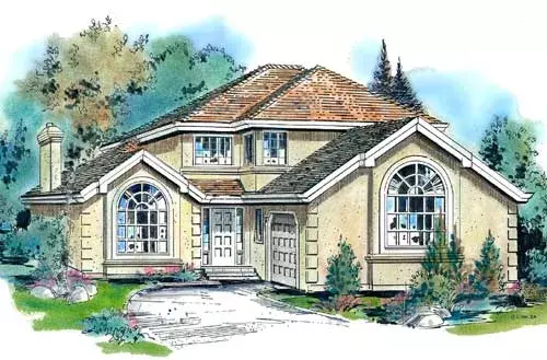 Mediterranean house plans 40-504 - front exterior, 2,038 sq ft, 4 bed, 3 bath house plans | Monster House Plans