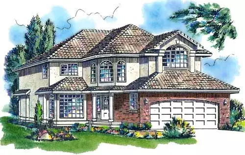 Mediterranean house plans 40-529 - front exterior, 2,216 sq ft, 4 bed, 2 bath house plans | Monster House Plans