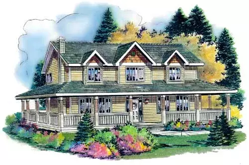 Country house plans 40-549 - front exterior, 2,388 sq ft, 5 bed, 2 bath house plans | Monster House Plans