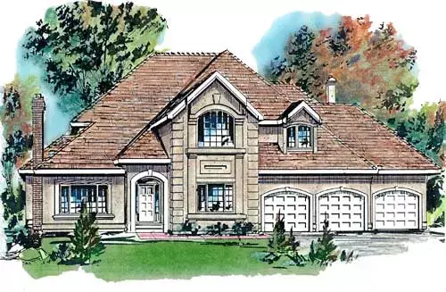 European house plans 40-588 - front exterior, 3,454 sq ft, 3 bed, 3 bath house plans | Monster House Plans