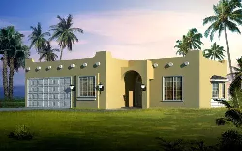 Santa Fe house plans 41-443 - front exterior, 1,600 sq ft, 3 bed, 2 bath house plans | Monster House Plans