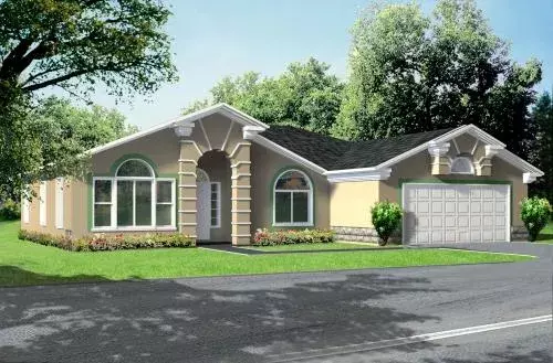 Southwest house plans 41-663 - front exterior, 1,975 sq ft, 3 bed, 2 bath house plans | Monster House Plans