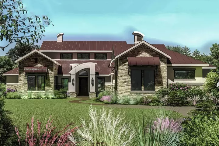 Contemporary house plans 42-104 - front exterior, 3,493 sq ft, 4 bed, 3 bath house plans | Monster House Plans
