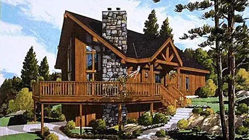 Mountain Rustic house plans 43-104 - front exterior, 1,306 sq ft, 3 bed, 2 bath house plans | Monster House Plans