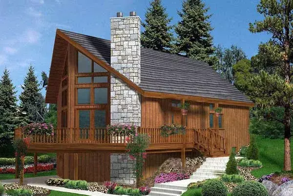Contemporary house plans 43-111 - front exterior, 1,468 sq ft, 3 bed, 2 bath house plans | Monster House Plans