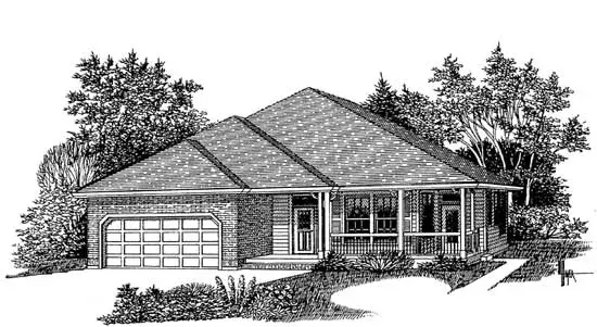 Ranch house plans 44-493 - front exterior, 1,981 sq ft, 3 bed, 2 bath house plans | Monster House Plans