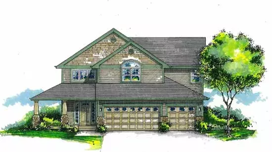 Craftsman house plans 44-524 - front exterior, 2,146 sq ft, 4 bed, 2 bath house plans | Monster House Plans