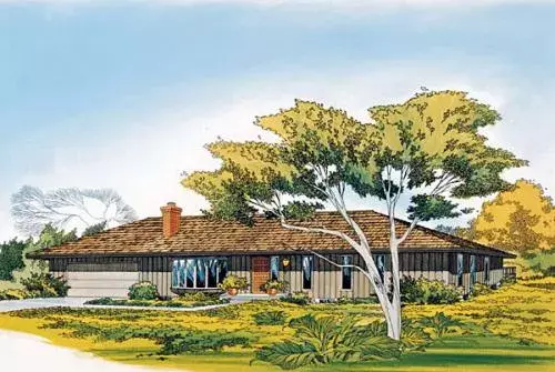 Contemporary house plans 46-128 - front exterior, 2,202 sq ft, 3 bed, 2 bath house plans | Monster House Plans