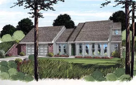 Contemporary house plans 46-149 - front exterior, 1,425 sq ft, 3 bed, 2 bath house plans | Monster House Plans