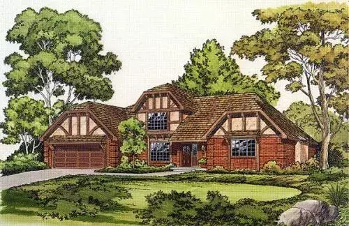 Tudor house plans 46-155 - front exterior, 2,311 sq ft, 4 bed, 3 bath house plans | Monster House Plans