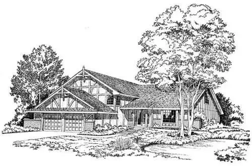 Tudor house plans 46-156 - front exterior, 2,631 sq ft, 4 bed, 3 bath house plans | Monster House Plans