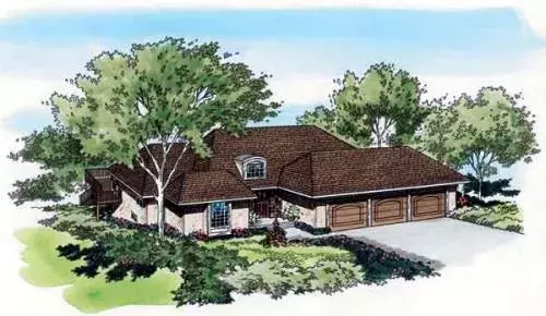 European house plans 46-157 - front exterior, 3,409 sq ft, 4 bed, 3 bath house plans | Monster House Plans