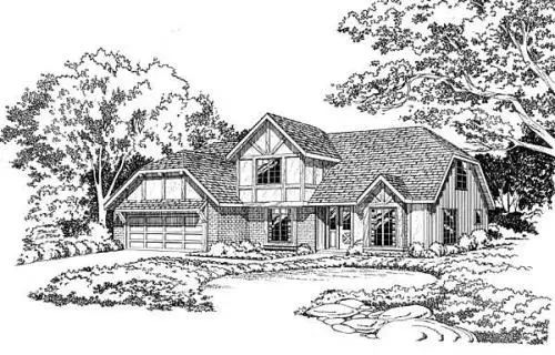 Tudor house plans 46-168 - front exterior, 1,890 sq ft, 4 bed, 2 bath house plans | Monster House Plans