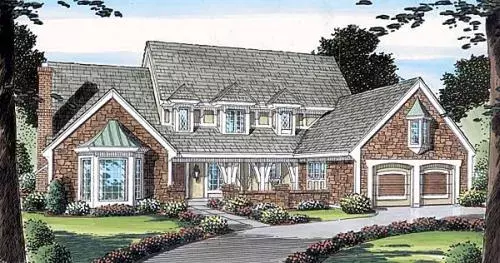 Country house plans 46-173 - front exterior, 3,440 sq ft, 4 bed, 3 bath house plans | Monster House Plans