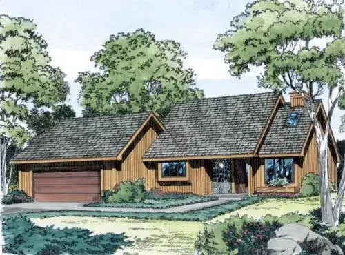 Contemporary house plans 46-183 - front exterior, 1,421 sq ft, 3 bed, 2 bath house plans | Monster House Plans