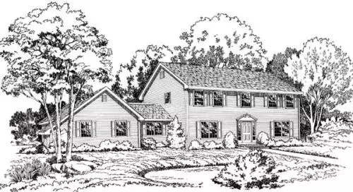 Colonial house plans 46-191 - front exterior, 2,532 sq ft, 4 bed, 2 bath house plans | Monster House Plans