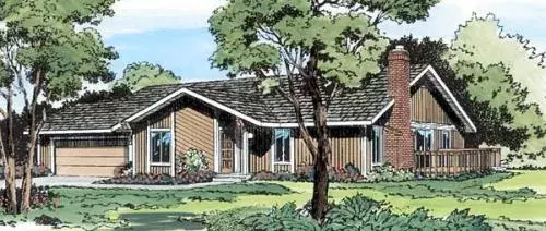 Contemporary house plans 46-193 - front exterior, 1,565 sq ft, 3 bed, 2 bath house plans | Monster House Plans