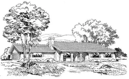 Spanish house plans 46-227 - front exterior, 1,617 sq ft, 3 bed, 2 bath house plans | Monster House Plans