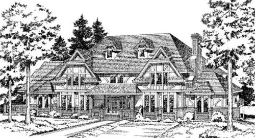 Tudor house plans 46-235 - front exterior, 3,532 sq ft, 4 bed, 3 bath house plans | Monster House Plans
