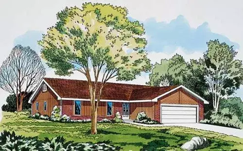 Ranch house plans 46-265 - front exterior, 1,500 sq ft, 3 bed, 2 bath house plans | Monster House Plans