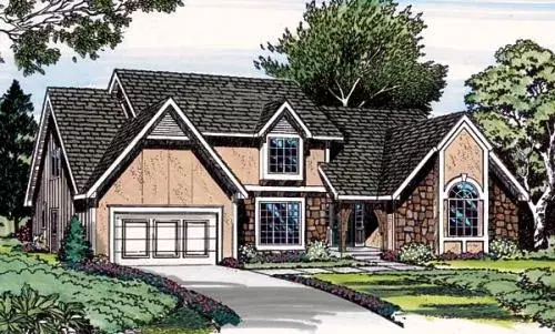 European house plans 46-284 - front exterior, 3,035 sq ft, 4 bed, 3 bath house plans | Monster House Plans