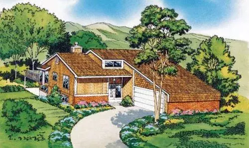 Contemporary house plans 46-285 - front exterior, 2,477 sq ft, 4 bed, 2 bath house plans | Monster House Plans