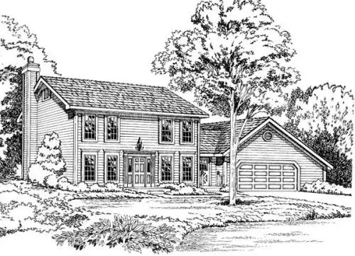 Colonial house plans 46-291 - front exterior, 2,041 sq ft, 4 bed, 2 bath house plans | Monster House Plans