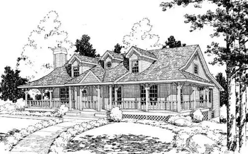 Country house plans 46-321 - front exterior, 2,299 sq ft, 4 bed, 2 bath house plans | Monster House Plans
