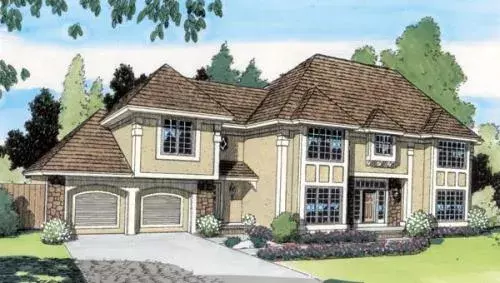 European house plans 46-324 - front exterior, 3,024 sq ft, 4 bed, 2 bath house plans | Monster House Plans